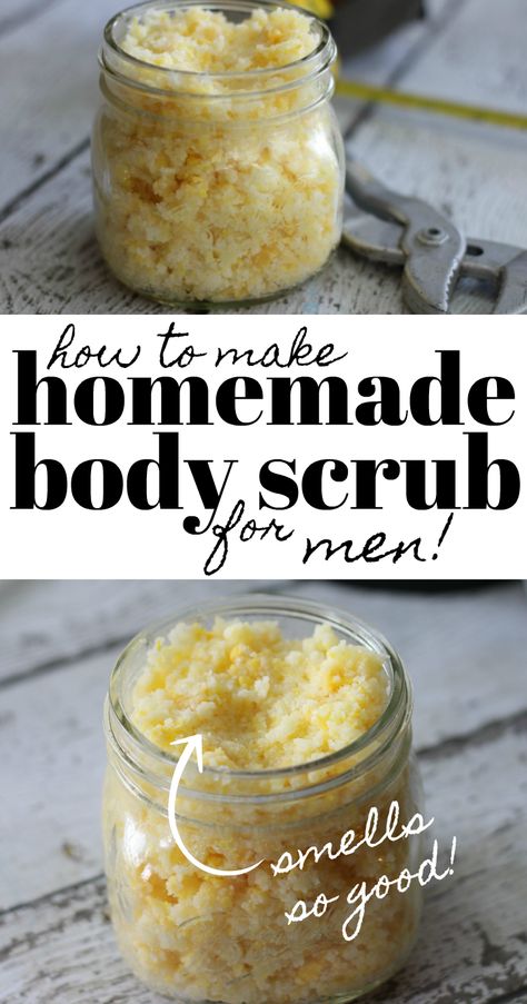 Diy Bath Products For Men, Diy Mens Skin Care, Diy Body Scrub For Men, Body Scrubs For Men, Body Scrub Container Ideas, Men Body Scrub, Body Scrub For Dry Skin, Scrub For Dry Skin, Hair Scrubs