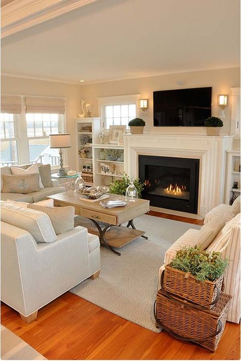 INSPIRING NEUTRAL LIVING ROOM DESIGNS Neutral Coastal Decor, Furnitur Ruang Keluarga, Staging Ideas, Grey Stuff, Salt Marsh, Shore House, Flat Screen Tv, Design Salon, Neutral Living Room