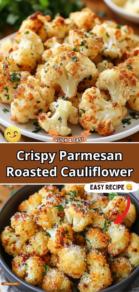 Crispy Parmesan Roasted Cauliflower Yummy Cauliflower Recipes, Healthy Delicious Side Dishes, Crispy Parmesan Cauliflower Bites, Cauliflower Parmesan Recipes, Parmesan Recipes Healthy, Pan Roasted Cauliflower, Veggie Sides For Dinner, Side Dishes For Halibut Dinners, Healthy Tasty Dinners