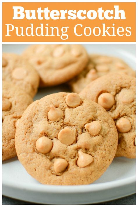 Butterscotch Pudding Cookies – delicious and soft butterscotch cookies with butterscotch chips. A quick and easy cookie recipe! Butterscotch Pudding Cookies, Old Fashioned Pudding, Cookies With Butterscotch Chips, Butterscotch Pudding Recipes, Butterscotch Cookies Recipes, White Chocolate Chip Cookies Recipes, Butterscotch Chip, Oatmeal Butterscotch, Butterscotch Chip Cookies