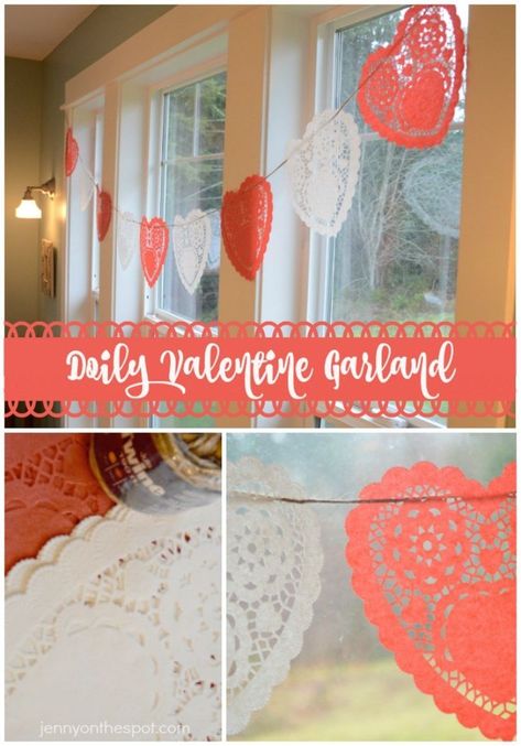 Heart Doilies, Paper Doily Crafts, Creative Valentines Day Ideas, Diy Valentines Box, Kids Valentine Party, Heart Doily, Valentine Garland, Doilies Crafts, Valentine Craft