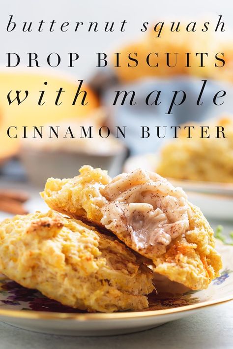 Butternut Squash Biscuits are earthy, tender, and easy to make. Slather them with maple cinnamon butter for an amazing fall treat. #biscuits #fallrecipe #bread #dropbiscuit #joeats Butternut Squash Biscuits, Butternut Squash Sourdough Bread, Butternut Squash Leftovers, Baking With Butternut Squash, Butternut Squash Snacks, Butternut Squash Baked Goods, Winter Squash Dessert Recipes, Butternut Squash Baking, Breakfast Butternut Squash