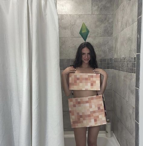 woman wearing sims costume with distored cutouts for halloween Naked Sims Halloween Costume, Calypso Halloween Costume, Risque Halloween Costumes, Venus Halloween Costume, Unquie Halloween Costume, Halloween Costumes Women Skimpy, Sluttiest Halloween Costumes, Sims Halloween Costume, Sims Halloween