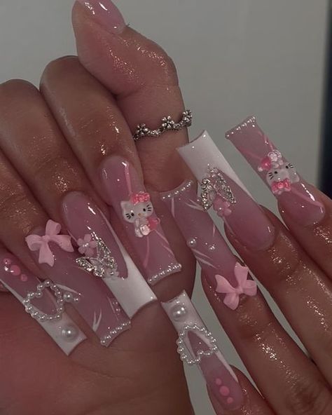 |𝐍𝐀𝐈𝐋𝐒 𝐁𝐘 𝐆𝐈𝐒𝐄𝐋𝐋𝐄ᥫ᭡| on Instagram: "hello kitty nails>>   #nails #nailtech #houstonnailtech #houston #hellokitty #hellokittynails #explore #explorepage" Stilleto Nails Hello Kitty, Hello Kitty Baddie Nails, Hello Kitty Nails Ideas, Nails Long Hello Kitty, Cute Core Nails, Long Hello Kitty Nails, Hello Kitty Pink Nails, Hello Kitty Nail Ideas, Hello Kitty Inspired Nails