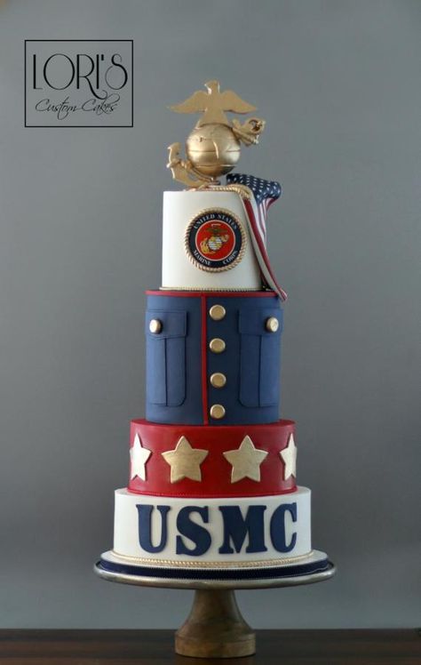 Marine Corps Cake, Simple Graduation Cakes, Usmc Birthday, Marine Cake, Usa Cake, Marine Corps Birthday, Military Cake, Marine Corps Ball, Welcome Home Parties