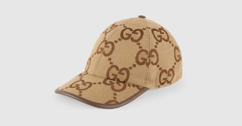 Jumbo GG canvas baseball hat in camel and ebony | GUCCI® US Gucci Cap, Guccio Gucci, Gucci Hat, Gucci Monogram, Small Tote Bag, Stylish Hats, Brown Canvas, Small Tote, Baseball Hat