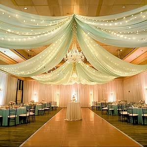 Wish Care Sage Green Ceiling Drapes with Lights String for Weddings, 6 Panels 5ftx10ft Sheer Tulle Curtain Drapes for Wedding Ceremony Birthday Party Arch Decoration Sage Green Ceiling, Drapes For Wedding, Green Ceiling, Ceiling Drapes, Party Arch, Ceiling Draping, Arch Decoration, Tulle Curtains, Drapes Curtains