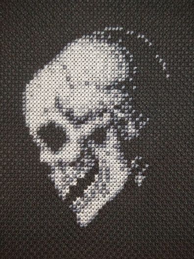 Cross Stitch a Skull for Halloween – Cross-Stitch Skull Cross Stitch Pattern, Skull Cross Stitch, Cross Stitch Skull, Halloween Cross Stitch Patterns, Small Skull, 강아지 그림, Halloween Cross Stitches, A Skull, Cross Stitch Patterns Free