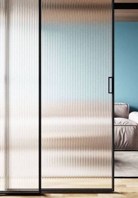 Fluted Glass Sliding Door, Reeded Glass Wall, Reeded Glass Door, Modern Sliding Glass Doors, Fluted Glass Door, Aluminium Glass Door, Library Project, Glass Closet, Glass Room Divider