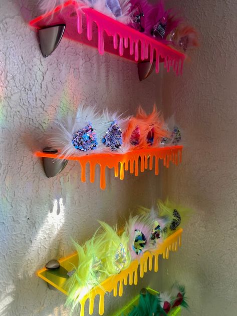 PRE ORDER Dripping Rainbow Floating Shelves | MAGICALMINNIE Drippy Shelves, Neon Shelves, Drippy Shelf, Rainbow Shelves, Beauty Room Decor, Nail Room, Cute Bedroom, Spoon Jewelry, Cute Bedroom Decor