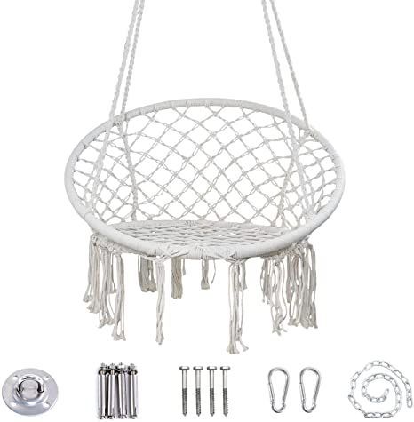 YRYM HT Macrame Swing Hammock Chair - Macrame Hanging Chair with Durable Hanging Hardware Kit, Indoor & Outdoor Macrame Swing Chairs for Bedrooms, Patio, Porch, Deck, Yard, Garden Chair Swings, Rope Hammock Chair, Chair Macrame, Macrame Hammock Chair, Macrame Hanging Chair, Macrame Hammock, Macrame Swing, Rope Hammock, Swing Chair Outdoor