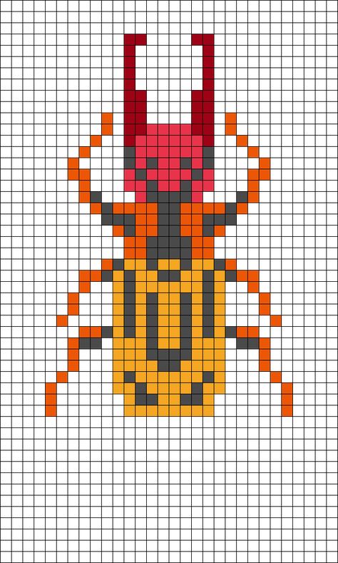 Saber Tooth Longhorn Beetle Perler Bead Pattern / Bead Sprite Pixel Beetle, Beetle Perler Beads, Bug Pixel Art Grid, Insect Perler Bead Patterns, Bug Perler Bead Patterns, Beetle Pattern, Longhorn Beetle, Graph Crochet, Fuse Bead Patterns