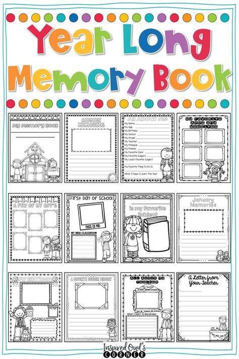 School Memory Book Printables, Preschool Yearbook, Student Memory Book, Preschool Memory Book, Preschool Portfolio, Prompts For Writing, Memory Book Kindergarten, Memory Book School, Book Scrapbook