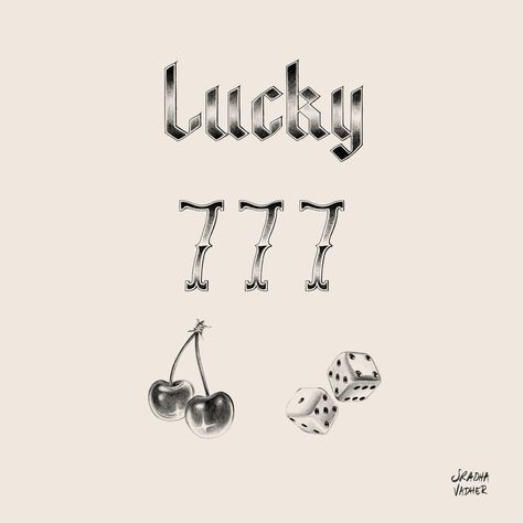 Lucky 777 🍒 🎲 AVAILABLE FLASH tattoos⚡️ / #sradhavadher #tattoodesign #cherries #777 #lucky #finelinetattoo #tattoorealistic Lucky Flash Tattoo, American Traditional Lucky Tattoo, Lucky Tattoos For Women, Lucky You Tattoo, Lucky 7 Tattoo, Lucky 13 Tattoo, Cherry Tattoo, Dice Tattoo, Lucky Tattoo