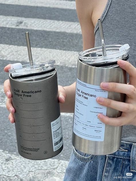 Gerobak Dorong, Water Bottle Straw, Iced Americano, Americano Coffee, Thermos Water Bottle, Stainless Steel Thermos, Straw Cup, Thermos Cup, Iced Coffee Cup