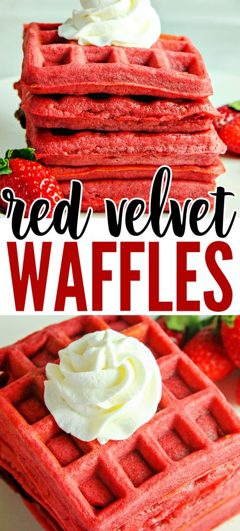 Red Velvet Waffles Recipe, Cake Mix Waffles, Christmas Waffles, Red Velvet Waffles, Waffle Maker Recipes, Special Breakfast, Strawberry Cake Mix, Waffles Recipe, Waffle Cake