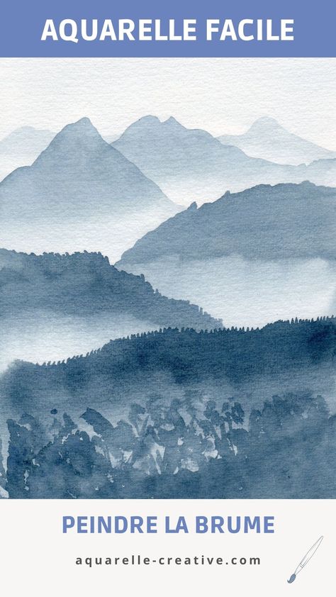 Paysage montagne dans la brume facile – Aquarelle Créative Pastel Sec, Colorful Landscape, Diy Creative, Dream Garden, Tapestry, Drawings, Art