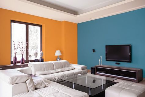 wall colour combination for living room-sofa designs-tv unit-window Color Combination For Hall, Colour Combination For Hall, Wall Paint Colour Combination, Living Room Color Combination, Hall Colour, Beautiful Bedroom Colors, Interior Wall Colors, Room Color Combination, Wall Color Combination