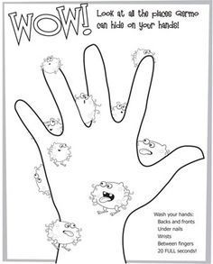 Hand Washing Germ Coloring Pages Germs Preschool Activities, Germs For Kids, Germ Crafts, Germs Preschool, Germs Lessons, Germs Activities, Hygiene Lessons, Kids Hygiene, Hygiene Activities