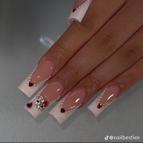 Vday Nails, 2023 Nail, Milky Nails, Grunge Nails, Girly Acrylic Nails, French Tip Acrylic Nails, Hello Kitty Nails, Long Acrylic Nails Coffin, Long Square Acrylic Nails