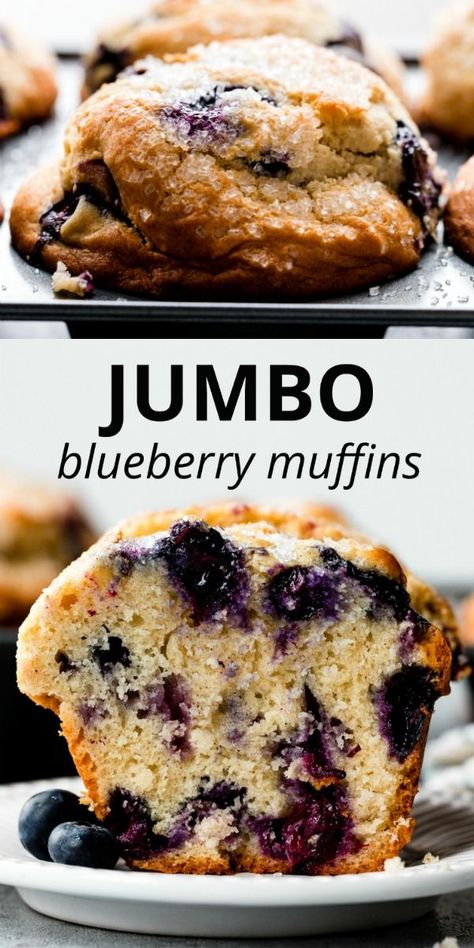 Jumbo Muffin Recipes, Jumbo Blueberry Muffins, Moist Blueberry Muffins, Blueberry Muffin Recipe Easy, Bakery Style Blueberry Muffins, Breakfast Muffin, Best Blueberry Muffins, Jumbo Muffins, Bakery Style Muffins