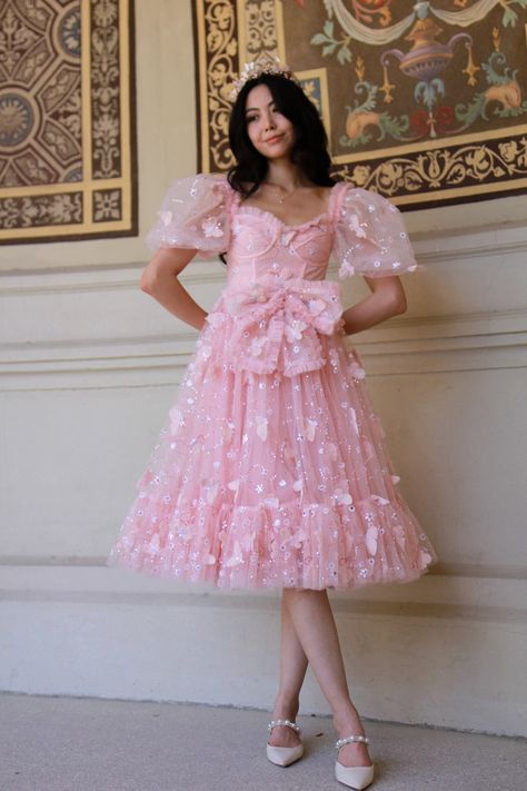 Romanticising Your Life, Pink Pictures, Vintage Midi Dresses, Frilly Dresses, Sequin Midi Dress, Butterfly Fairy, 3d Butterfly, Corset Bodice, Girly Dresses