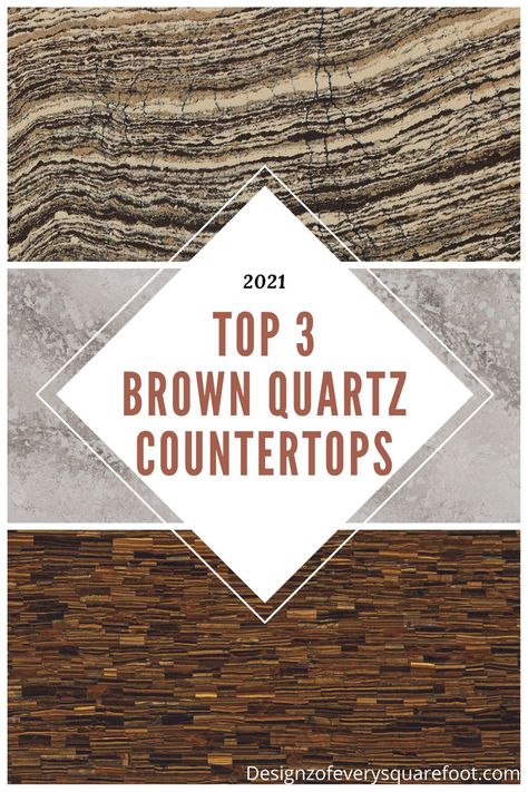 These beautiful countertop styles will brighten up any room and make it look SLEEK! These beautiful brown colored countertops will look great with natural tones and darker colored cabinets. They take modern style to a WHOLE new LEVEL!! #countertops #kitchendecor #kitchen #kitchenremodel #countertopideas #counterdesign #modernkitchendesign Dark Brown Quartz Countertops, Countertops For Brown Cabinets, Brown Quartz Kitchen Countertops, Colored Countertops, Brown Quartz Countertops, Choosing Countertops, Kitchen Quartz Counters, Colored Cabinets, Brown Countertop