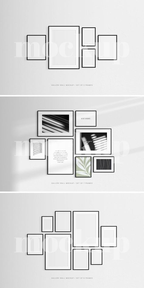 Gallery Wall Mockups ∣ Black Frame Mockups ∣ Art Mockups ∣ PSD Gallery Wall Frame Mockups Gallery Wall Black Frames, Wall Sticker Ideas, Photo Wall Layout, Picture Frame Arrangements, Gallery Wall Template, Gallery Wall Mockup, Picture Arrangements, Picture Gallery Wall, Frame Layout