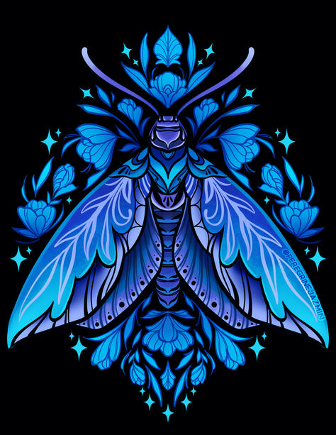 art done by me, PeregrineJazmin please visit my instagram for more of my work https://www.instagram.com/peregrinejazmin/ Drawing Poster Ideas Wall Decor, Cute Moth Art, Witchy Painting, Moth Artwork, Blue Moth, Cool Butterfly, Moth Tattoo Design, Witch Wallpaper, Illustration Tattoo