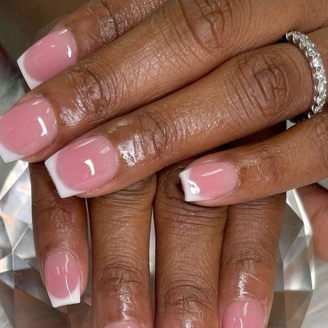 Tenise Jenkins on Instagram: "Pink and white acrylic 💕" Pink With White Tips Nails, Pink And White Powder Nails, French Manicure Pink Base, Pink Base French Nails, Pink And White Almond Nails, Pink And White Tips, Pink And White French Nails, Pink And White French Tip Nails, Pink And White French Tip