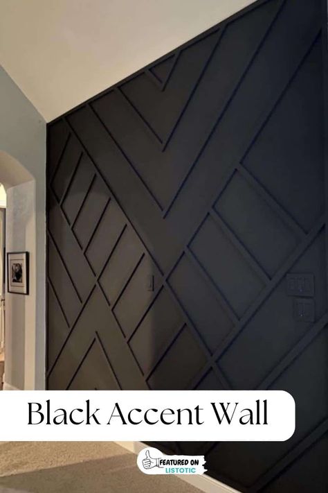 Black Accent Wall, Accent Wall Entryway, Accent Wall Panels, Modern Bedroom Colors, Black Painted Walls, Wooden Accent Wall, Black Accent Walls, House Wall Design, Accent Wall Colors