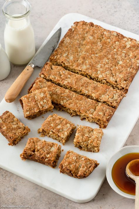 Anzac Slice - Wholesome Patisserie Anzac Cookies, Slice Form, Recipes Biscuits, Slice Recipes, Anzac Biscuits, Ice Sheet, Healthy Sweet Snacks, Almond Flour Recipes, Slices Recipes