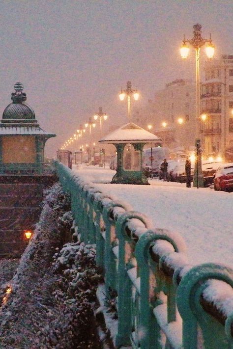 Brighton Snowy City, Brighton England, Lamp Posts, Snowy Night, Brighton Uk, Brighton And Hove, England And Scotland, Winter Beauty, Snow Scenes