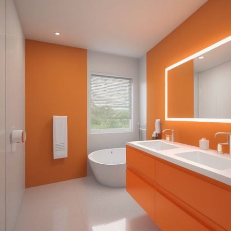 💡 Une idée de rénovation pour votre salle de bain ? Optez pour un design d'intérieur moderne avec une touche d'orange ! 🛁 #renovation #designinterieur #homedecor Deco Orange, My Dream Home, Dream House, Orange, Quick Saves, Design