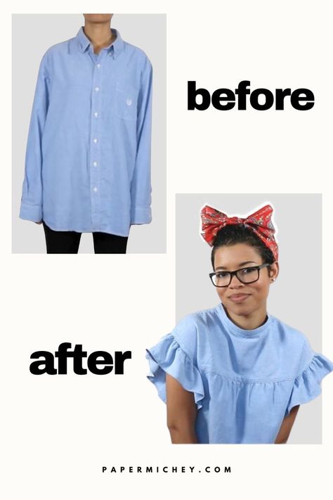 See how to turn an ordinary men's shirt into a chic ruffle sleeve mini dress or tunic top. In this easy DIY tutorial, I'll guide you step by step through the process. Don't forget to save this pin for later. #UpcyclingFashion #TransformingClothes #SewingHacks #MensShirtRefashion #SewingTutorial #ShirtMakeover #RepurposeClothes #WomensFashion Ruffle Sleeve Tutorial, Ruffle Top Diy, Diy Ruffle Sleeve, Men's Shirt Refashion, Sleeve Tutorial, Shirt Makeover, Diy Ruffle, Mens Shirt Refashion, Ruffled Tops