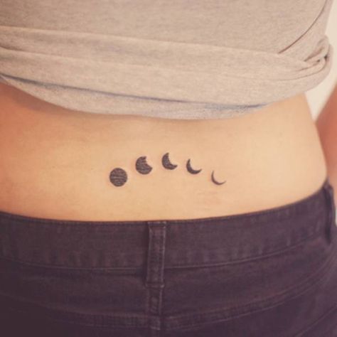 Lunar phases on the lower back by Seoeon. Phases Of The Moon Tattoo, The Moon Tattoo, Back Tattoos Spine, Lower Back Tattoo Designs, Girl Back Tattoos, Spine Tattoos For Women, Tattoos Skull, Tiny Tattoo, Most Popular Tattoos