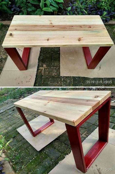 First Woodworking Project, Pallet Projects Furniture, Wooden Pallet Furniture, Diy End Tables, Pallet Outdoor, Table Metal, Woodworking Project, Diy Wood Projects Furniture, Diy Furniture Table