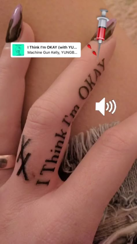 I Think Im Okay Tattoo Mgk, I Think I’m Okay Mgk Tattoo, Mgk Lyric Tattoos, Mgk Tattoos Ideas Lyrics, Mgk Inspired Tattoos, Band Inspired Tattoos, Mgk Art, Mgk Tattoos Ideas, Mgk Lyrics