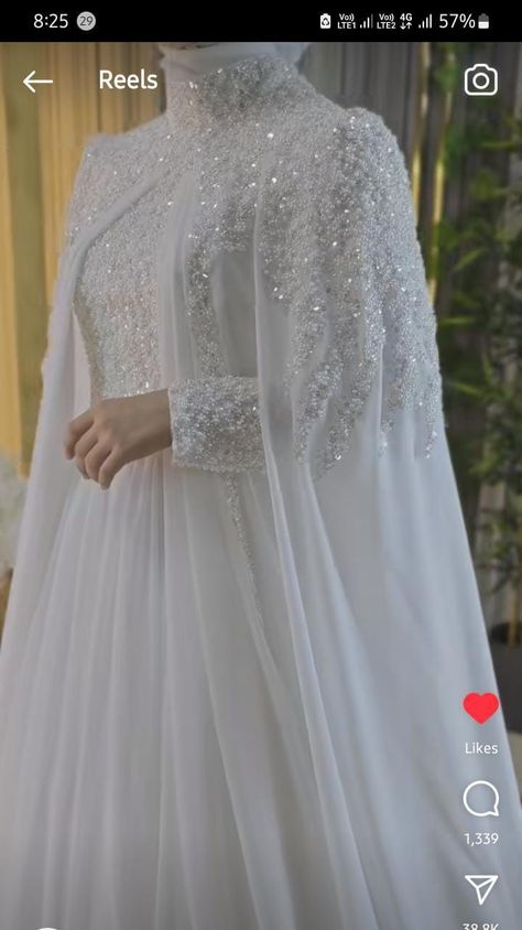 Arabic Wedding Dress Muslim, Cape Sleeve Wedding Dress, Nikkah Dress Muslim, Fashion Bride Dresses, Turkish Wedding Dress, Wedding Abaya, Wedding Dresses Muslim, Nikah Outfit, Chic Prom Dresses