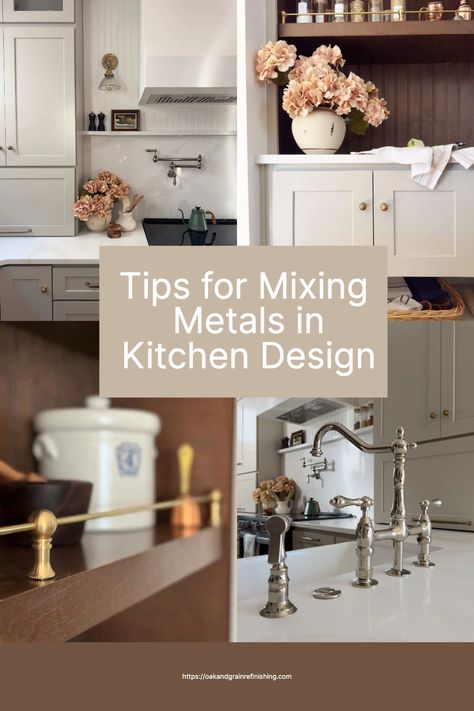 Elevate your kitchen style game with mixed metals 💫 Learn about the easy tips on mixing metals in kitchen design and create a visually interesting space without the matchy-matchy finishes. From harmonizing aged brass with polished nickel, I'll show you how to create a space that's flexible and dynamic. Stainless Steel Kitchen Sink With Brass Faucet, Antique Brass And Polished Nickel, Chrome Faucet Brass Hardware, Brass Finishes In Kitchen, Mixing Polished Nickel And Brass In Kitchen, Stainless And Gold Kitchen, Mixed Metal In Kitchen, Kitchens With Brass Handles, Mix Metal Kitchen