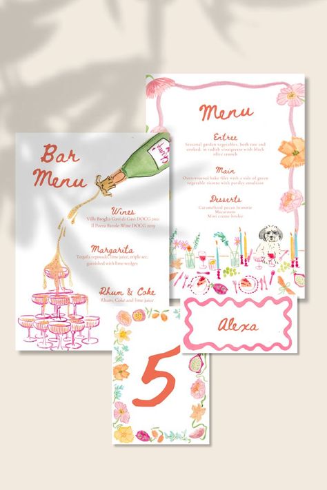 Bespoke Wedding Stationery Suite Handpainted in Watercolor by Ofelia Botella Illustration Studio Couple Book, Diner Party, 21 Diner, Illustration Studio, Birthday Dinner Party, Bespoke Wedding Stationery, Wedding Stationery Suite, Wedding Menu Cards, Marriage Ceremony