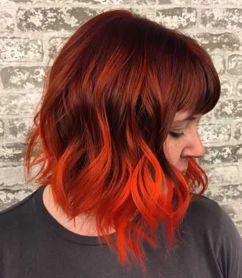 Vibrant Ombre for Medium Hair Burnt Orange Hair Color, Red And Orange Hair, African American Hair Color, Orange Ombre Hair, Medium Ombre Hair, Burnt Orange Hair, Cheveux Oranges, Auburn Balayage, Hair Color Orange