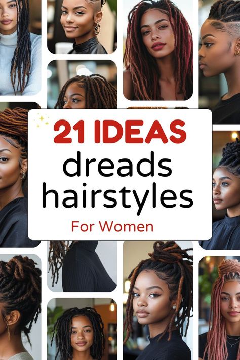 dreads hairstyles for women Formal Hairstyles For Long Locs, Different Dread Styles For Women, Types Of Dreads For Women, Dreads And Braids Together, Woman Dreadlock Styles, Dreadlock Updo Hairstyles, Older Woman Dreadlocks, Long Dreads Styles For Women, Long Locs Hairstyles For Women