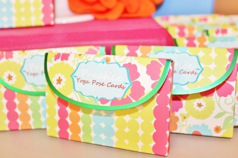 Yay for Yoga!! | CatchMyParty.com: Yoga pose cards for favors Yoga Birthday Party, Yoga Event, Gift Diy Ideas, Garden Yoga, Yoga Party, Cake Decor Ideas, Garden Party Ideas, Yoga Kids, Garden Cakes