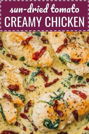 Chicken Skillet Dinner, Atkins Induction, Chicken With Spinach, Sundried Tomato Chicken, Chicken Recipes Easy Quick, Tomato Chicken, Chicken Skillet, Creamy Garlic Sauce, Meals Recipes