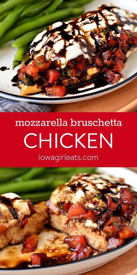 Mozzarella Bruschetta Chicken is an easy, gluten free dinner recipe that pairs the craveable flavors of fresh bruschetta with chicken and mozzarella cheese. | iowagirleats.com #glutenfree Mozzarella Bruschetta, Chicken And Mozzarella, Easy Gluten Free Dinner, Fresh Bruschetta, Wallpaper Food, Gluten Free Dinner Easy, Mozzarella Recipes, Bruschetta Chicken, Meal Prep Plans