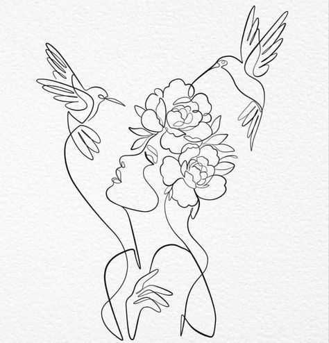 Feminine Art Tattoos, Silhouette Woman Tattoo, Piece Of Mind Tattoo, Esthetician Pics, Fine Line Face Tattoo With Flowers, Fine Line Female Silhouette Tattoo, Woman Flower Line Drawing, Floral Woman Line Art, Minimal Line Art Woman With Flowers