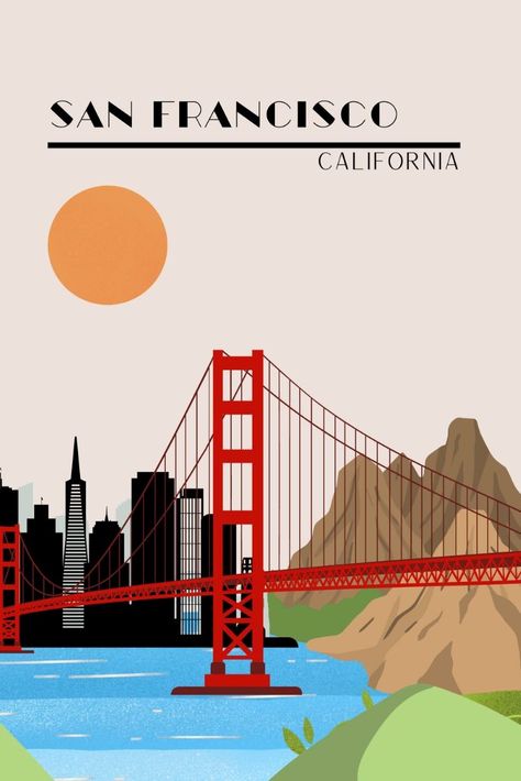 golden gate bridge wall art San Francisco Graphic Design, San Francisco Illustration, San Francisco Postcard, San Francisco Painting, Coit Tower San Francisco, Golden Gate Bridge Art, San Francisco Art Print, Prepare For Summer, San Francisco Wall Art