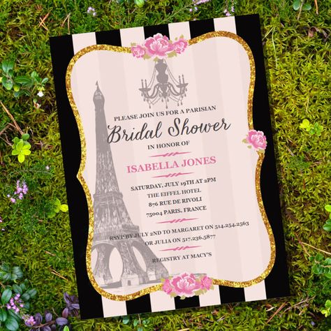 French Parisian Bridal Shower Invitation #French #paris #parisian French Bridal Showers, Paris Bridal Shower Theme, Glitter Bachelorette, Glitter Ideas, Paris Bridal Shower, Kitchen Bridal Shower, Country Bridal Shower, Bachelorette Invitation, Parisian Wedding