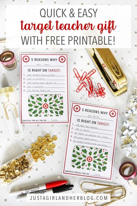 Simple, Meaningful Target Teacher Gift (with Free Printable!) Teacher Target Gift Card Printable, Teacher Christmas Gift Card Printable, Target Gift Card Teacher Free Printable, Gift Card Teacher Gifts Christmas, Target Gift Card Ideas, Teacher Gift Tags Printable Free, Target Teacher Gift, Teacher Gift Card Ideas, Abby Lawson